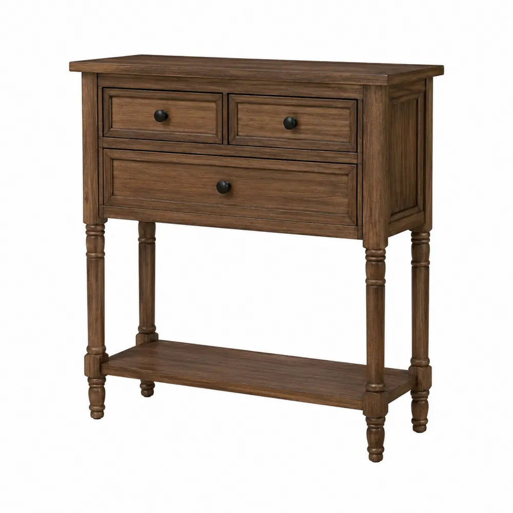 Consola de madera maciza con cajones y estante inferior