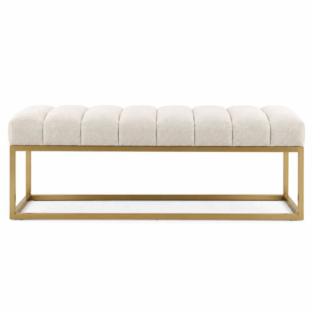 Banco beige de poliéster con estructura metálica dorada de 120 cm