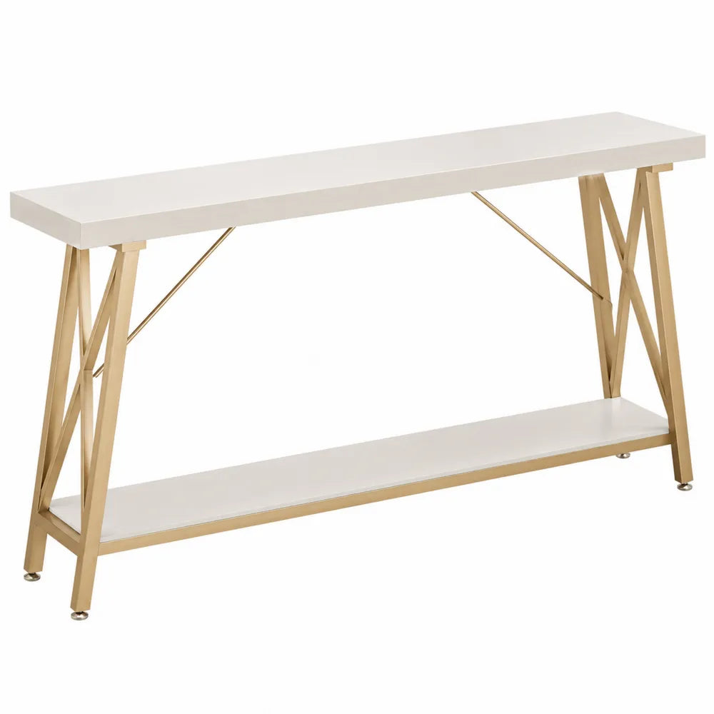 Mesa consola de MDF y acero blanco y dorado 120x30x80 cm