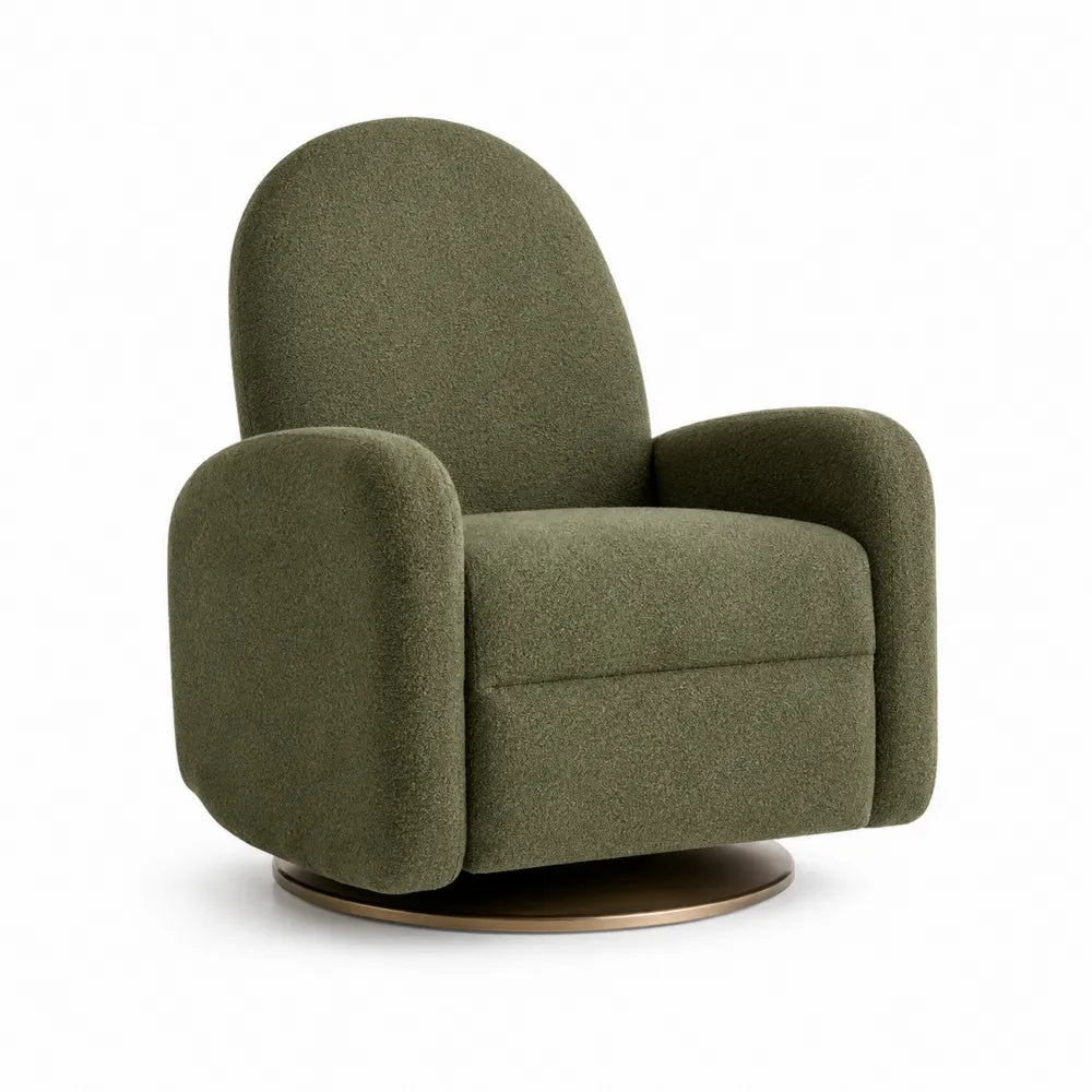Sillón giratorio de tela verde con base metálica