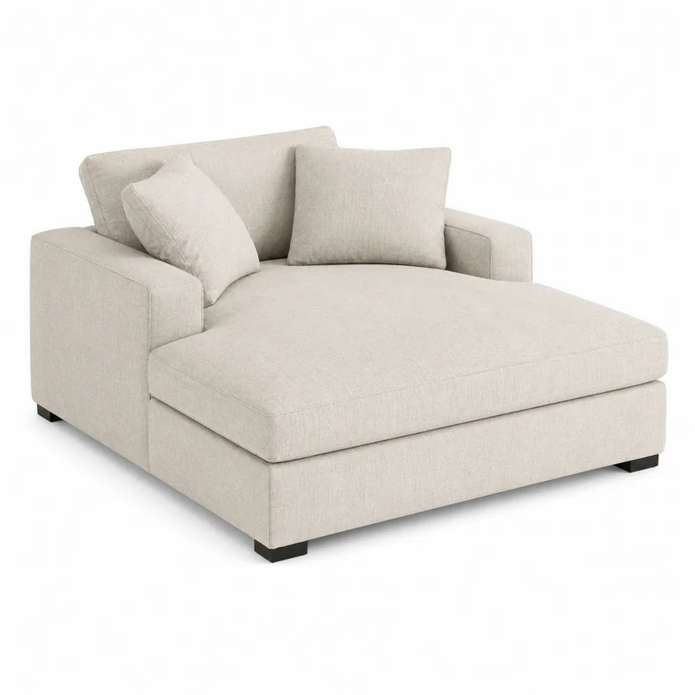 Sofá Chaise Longue de Tela Beige con Cojines Desmontables