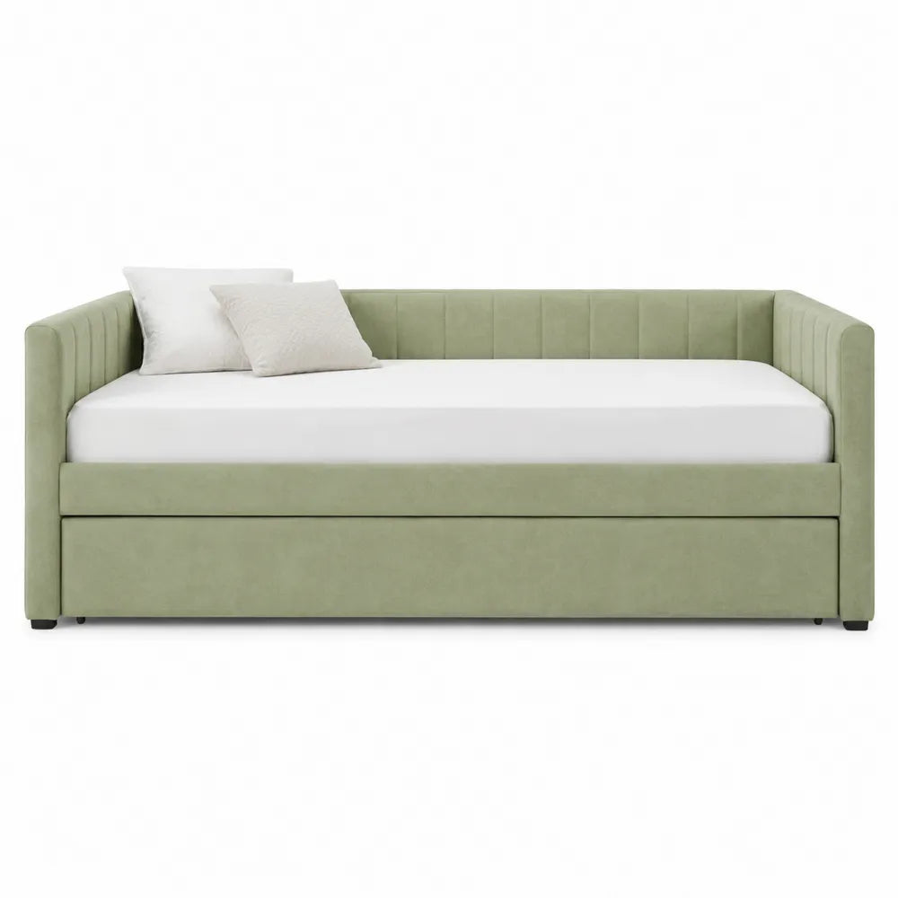 Cama Nido Individual de Terciopelo Verde Menta con Colchón 200x90 cm