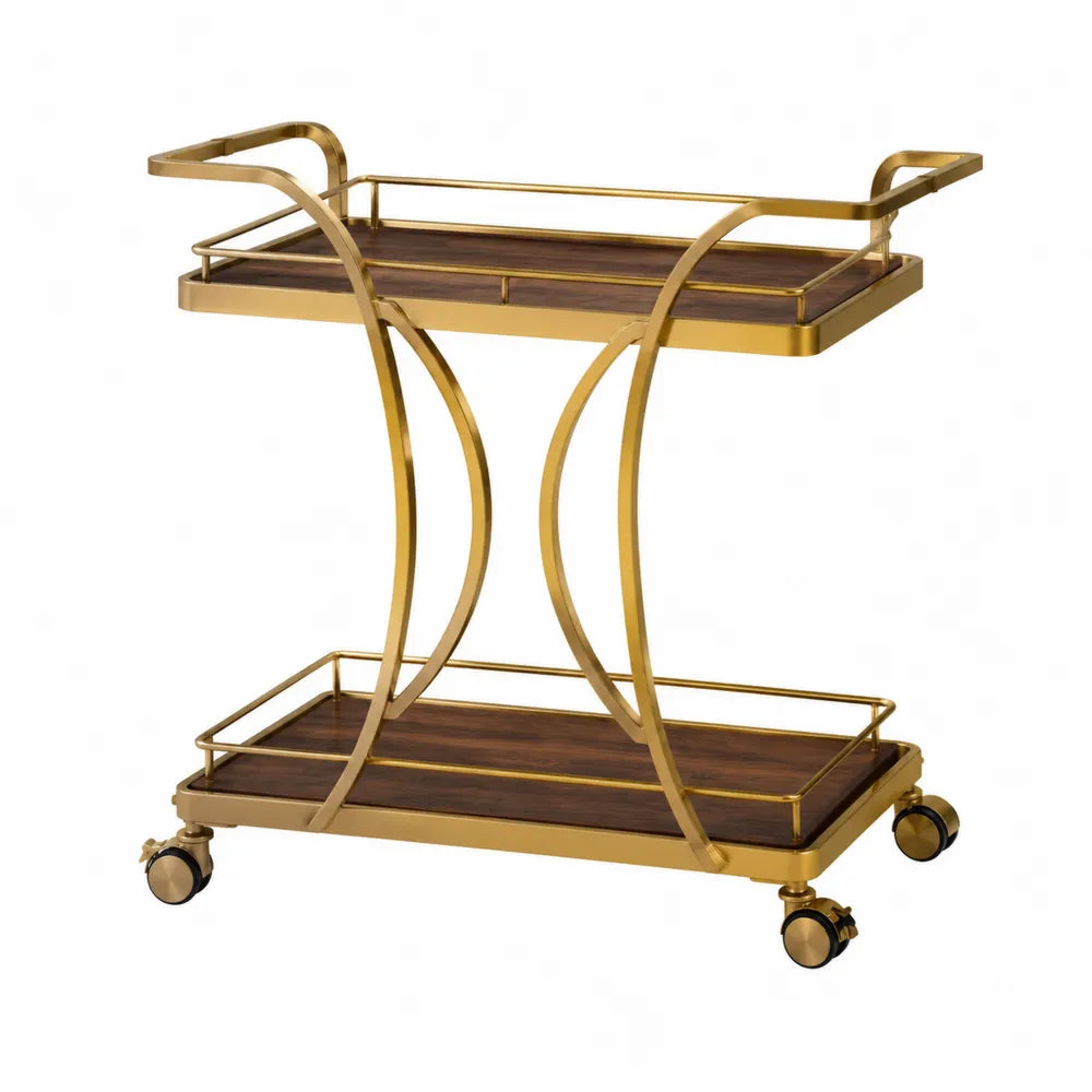 Carrito de metal dorado con estantes de MDF