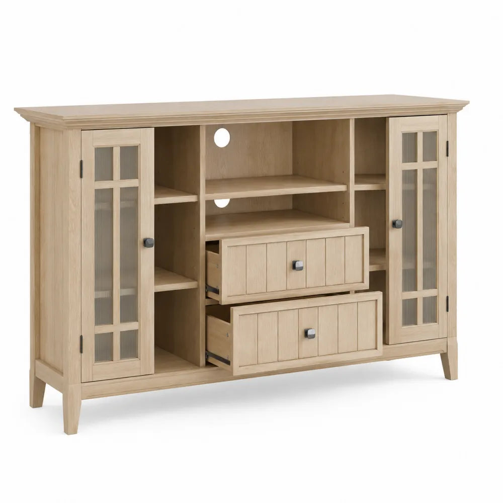 Mueble de TV de madera de roble con puertas de vidrio 150x40x85 cm