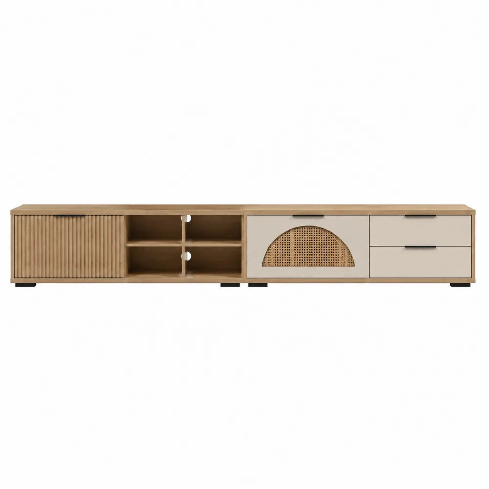 Mueble de TV de tablero laminado y ratán 180 cm