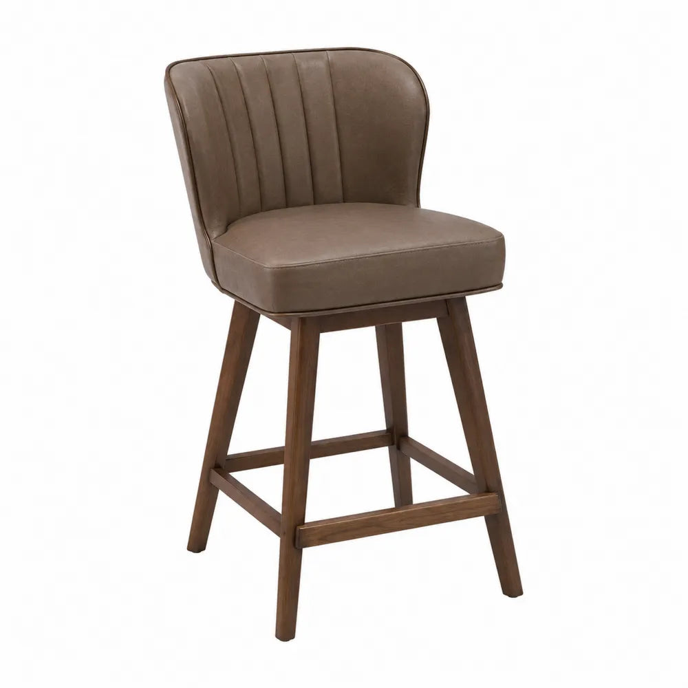 Silla de bar de piel sintética y madera marrón 90 cm