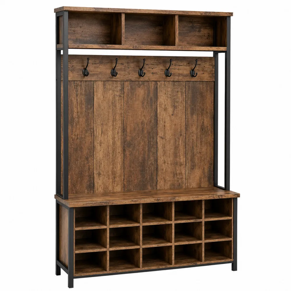 Perchero de madera y metal marrón 180x100x35 cm