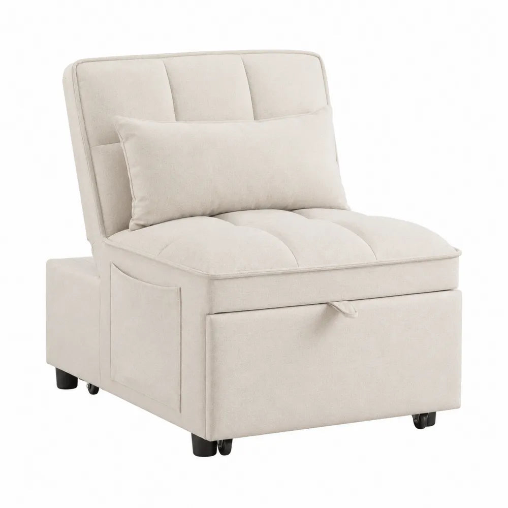 Silla plegable de poliéster crema con cojín y ruedas