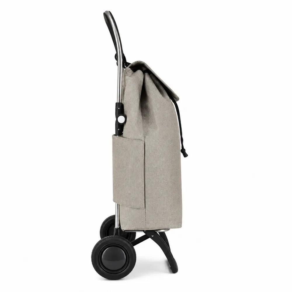 Carrito de compras plegable con estructura de aluminio y bolsa de tela gris