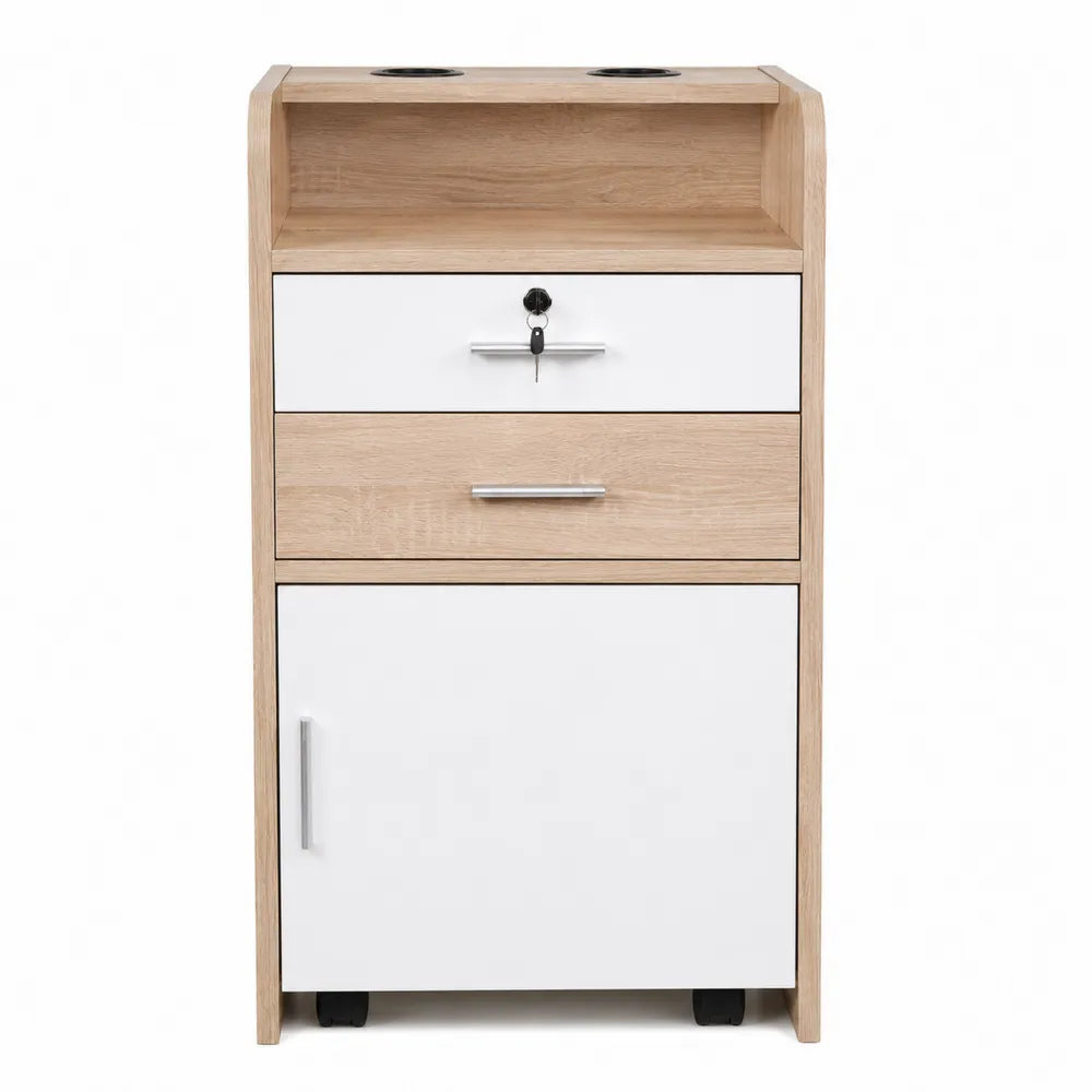 Gabinete de madera laminada y MDF con cerradura y ruedas, 75cm x 40cm x 35cm