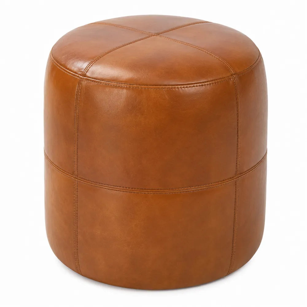 Puf cilíndrico de cuero marrón, 46 cm de alto