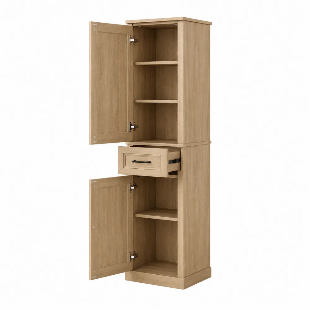 Armario alto de madera de roble con 2 puertas y cajón, 190 cm de altura