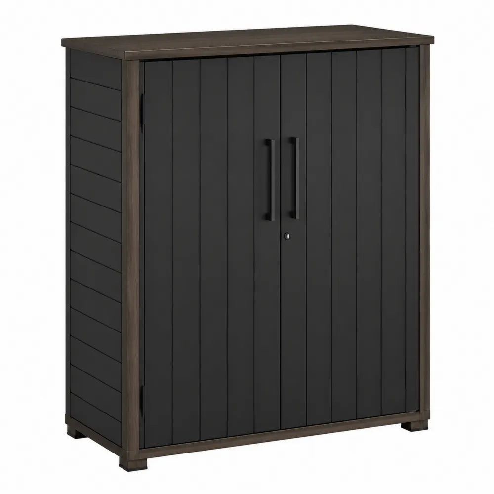 Armario de resina negro y marrón con puertas dobles