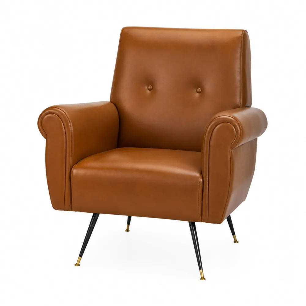 Sillón de piel sintética marrón con patas de metal
