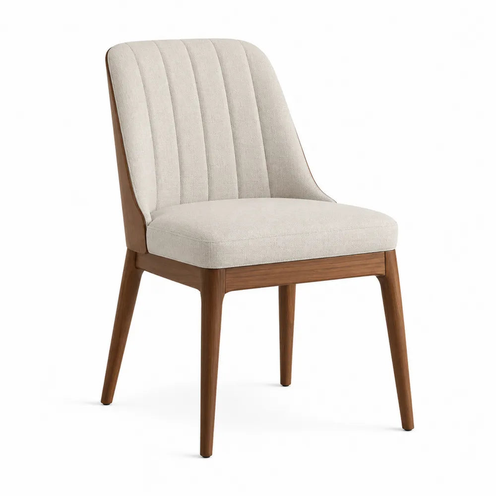 Silla de comedor de madera y tela beige