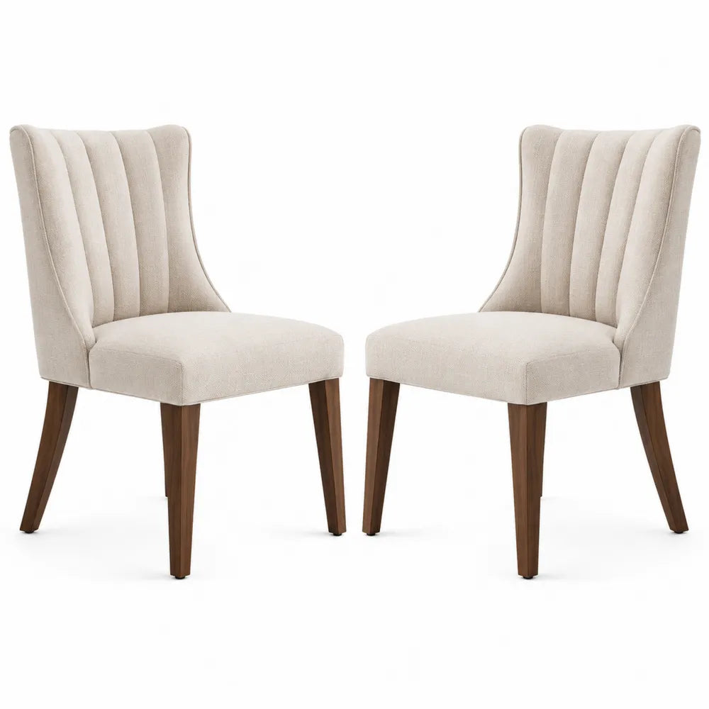 Set de 2 sillas tapizadas en tela beige con patas de madera