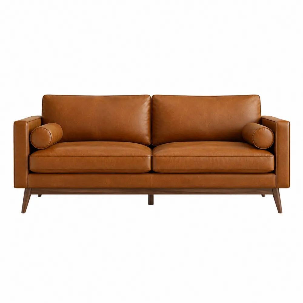 Sofá de 3 plazas de cuero sintético marrón claro 200x90x80 cm