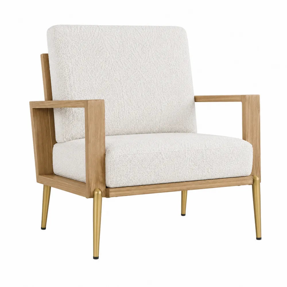 Sillón de Roble y Metal con Tapizado en Blanco