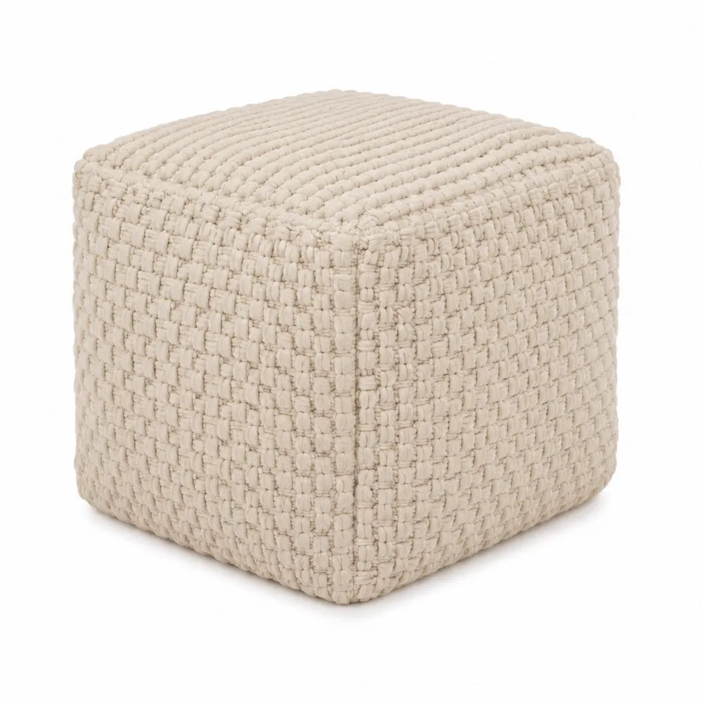 Puf cuadrado de algodón tejido beige 40x40x40 cm
