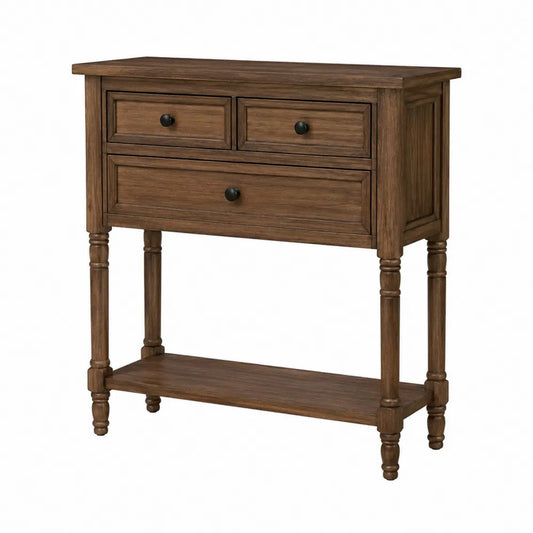 Consola de madera maciza con cajones y estante inferior