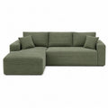 Sofá modular en L de pana verde con chaise longue, 300 cm