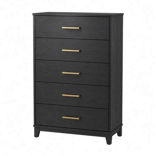 Cómoda de Madera con 5 Cajones y Manijas Metálicas Doradas