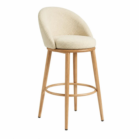 Taburete de Bar con Tapizado de Tela y Patas de Madera