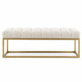 Banco beige de poliéster con estructura metálica dorada de 120 cm
