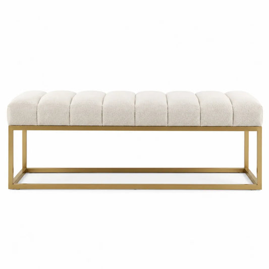 Banco beige de poliéster con estructura metálica dorada de 120 cm