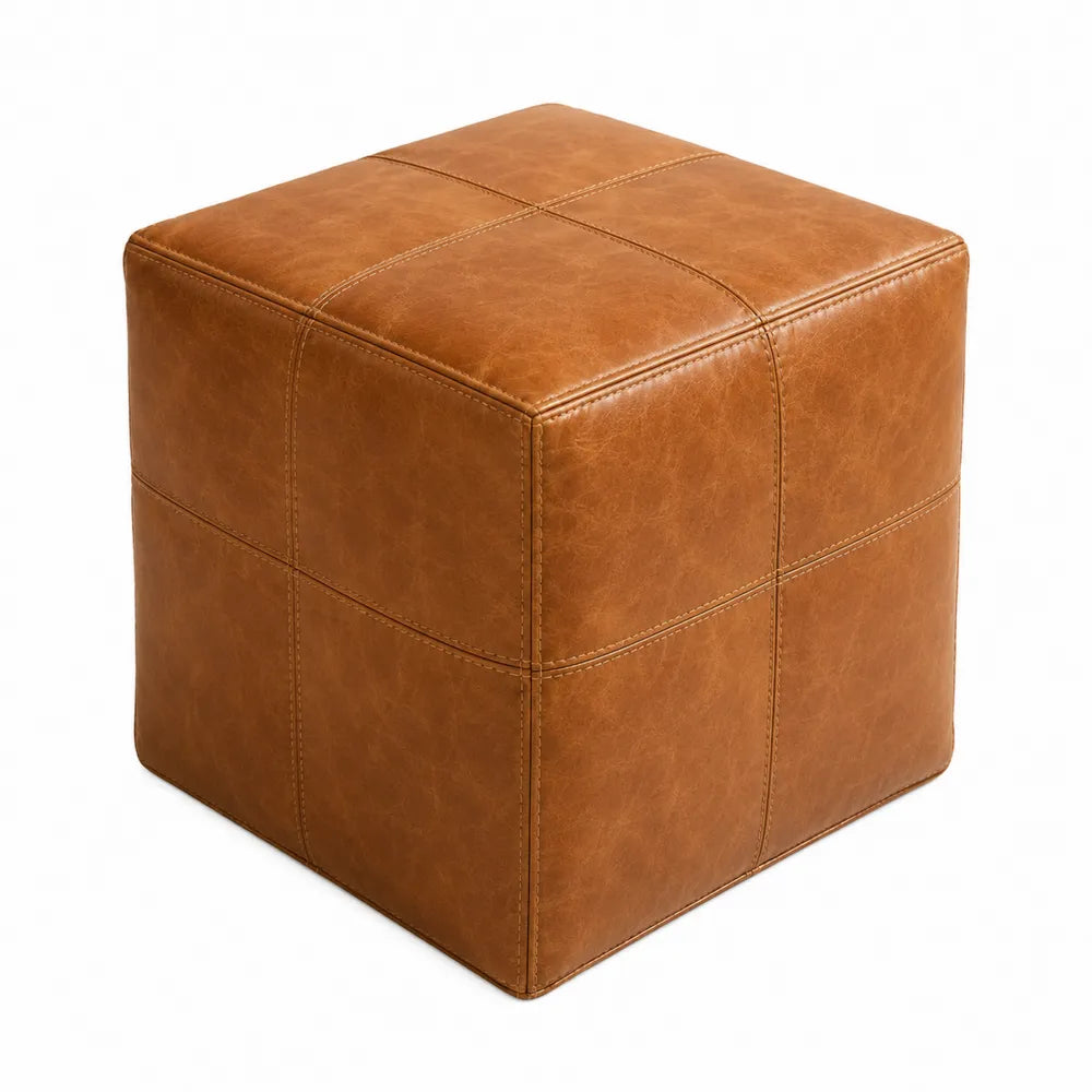 Taburete de cuero sintético marrón 35x35x35 cm