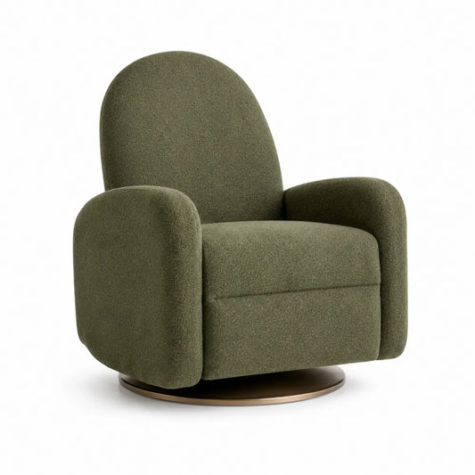 Sillón giratorio de tela verde con base metálica
