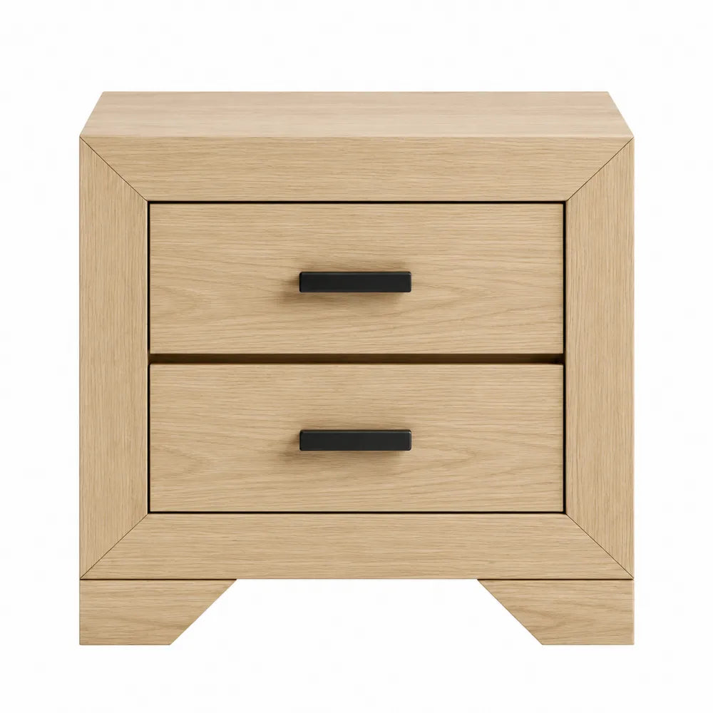 Mesita de noche de madera de roble claro con 2 cajones