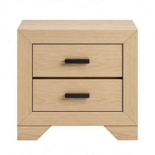 Mesita de noche de madera de roble claro con 2 cajones