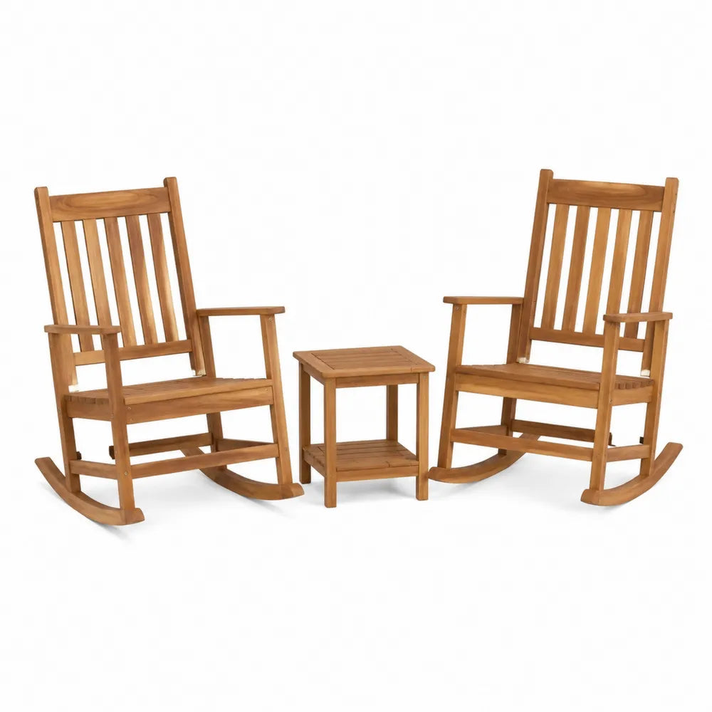 Conjunto de mecedoras y mesa de madera de acacia para exteriores