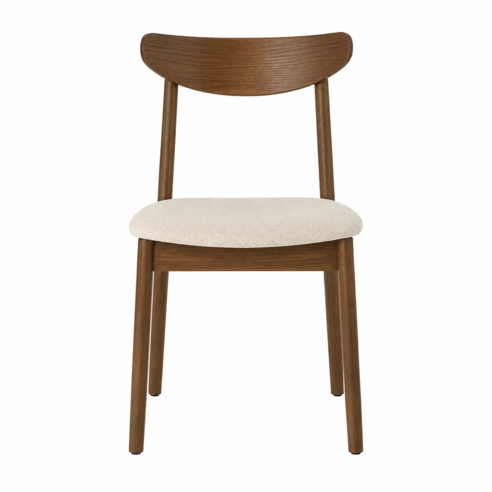 Silla de madera de roble y cojín de lino, nogal y beige, 45x50x80 cm