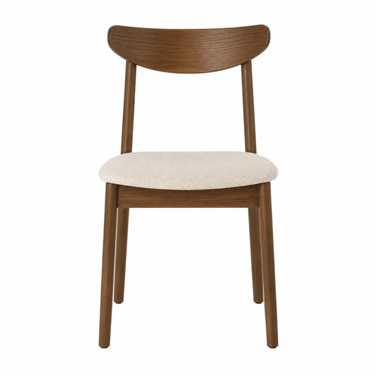 Silla de madera de roble y cojín de lino, nogal y beige, 45x50x80 cm