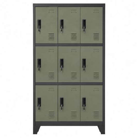 Taquilla metálica de 9 puertas de acero verde oliva 90x40x180 cm