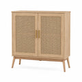 Aparador de Madera de Roble con Puertas de Ratán 80 cm