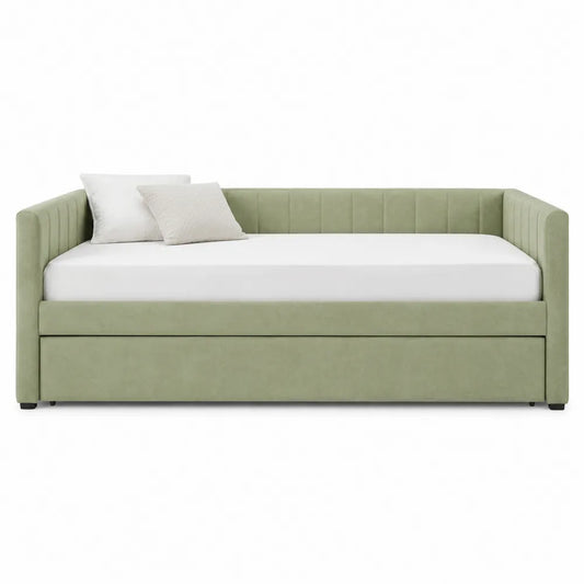 Cama Nido Individual de Terciopelo Verde Menta con Colchón 200x90 cm