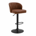 Taburete de bar ajustable en altura marrón con asiento de cuero sintético y base de metal