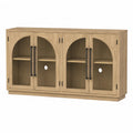 Aparador de Madera Roble con Puertas de Vidrio Templado y Estantes Ajustables