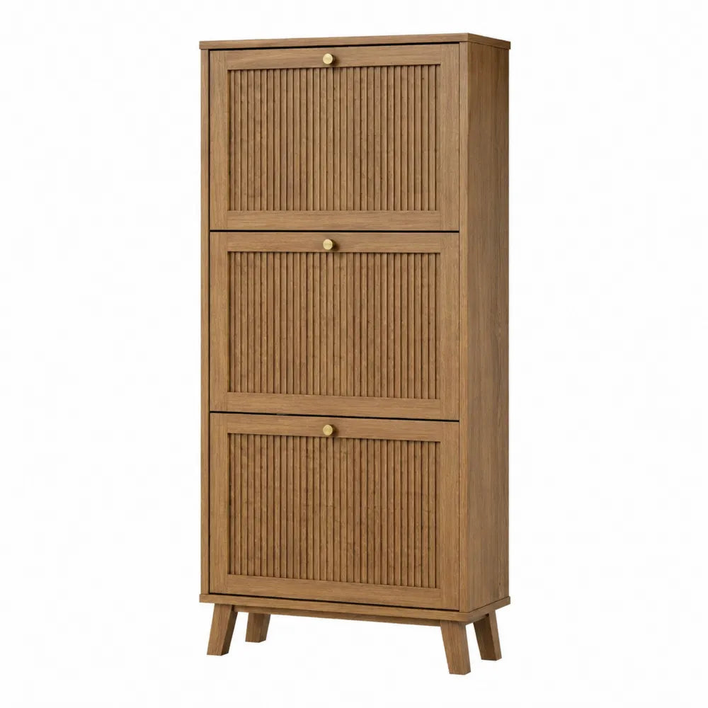Gabinete zapatero de madera con 3 puertas abatibles