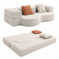 Sofá cama modular de tela beige y marrón