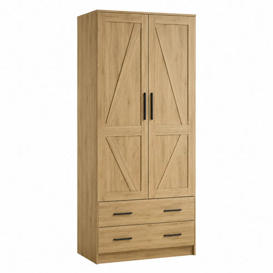 Armario de madera con dos puertas y dos cajones de roble