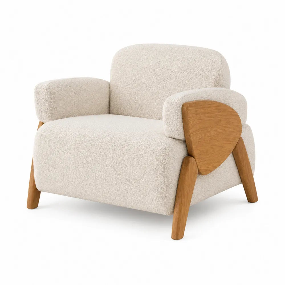 Sillón de Tela Beige con Patas de Madera