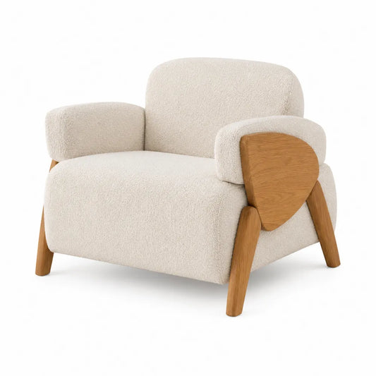 Sillón de Tela Beige con Patas de Madera