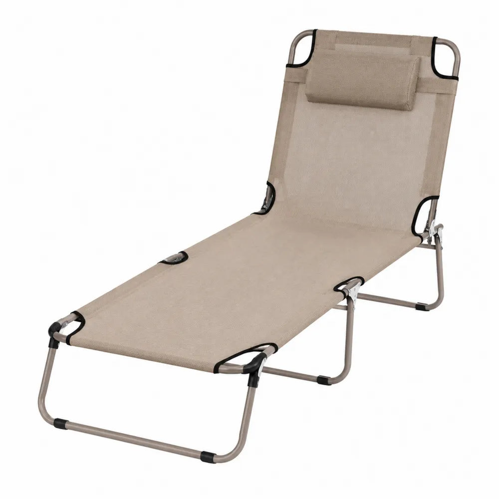 Tumbona de jardín beige con estructura de acero y textil