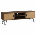 Mueble para TV con puertas de mimbre y patas de acero
