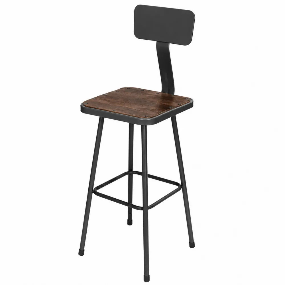 Taburete de madera y metal con respaldo, 105 cm