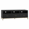 Mueble de TV de madera MDF y acero negro dorado 180x40x50 cm